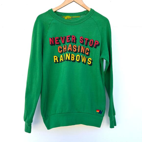 Aviator Nation Never Stop Chasing Rainbows Crewneck Sweatshirt Green Small - Picture 3 of 8